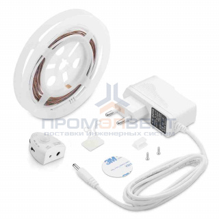 10-89 Комплект светодиодной подкроватной подсветки, лента 12В, 2,4Вт/м, smd 2835, 30 д/м, IP65, 1,2м, диммируемый датчик, адаптер 0,5 А, 3000К